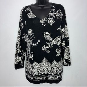 Chico’s black white soft jersey top sz 1 / 8 M